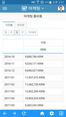 총 마케팅 비용 보기 화면