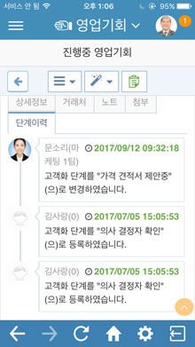 고객화 단계 이력 화면