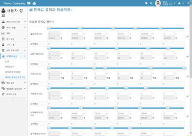 항목값 설정과 등급 저장 화면